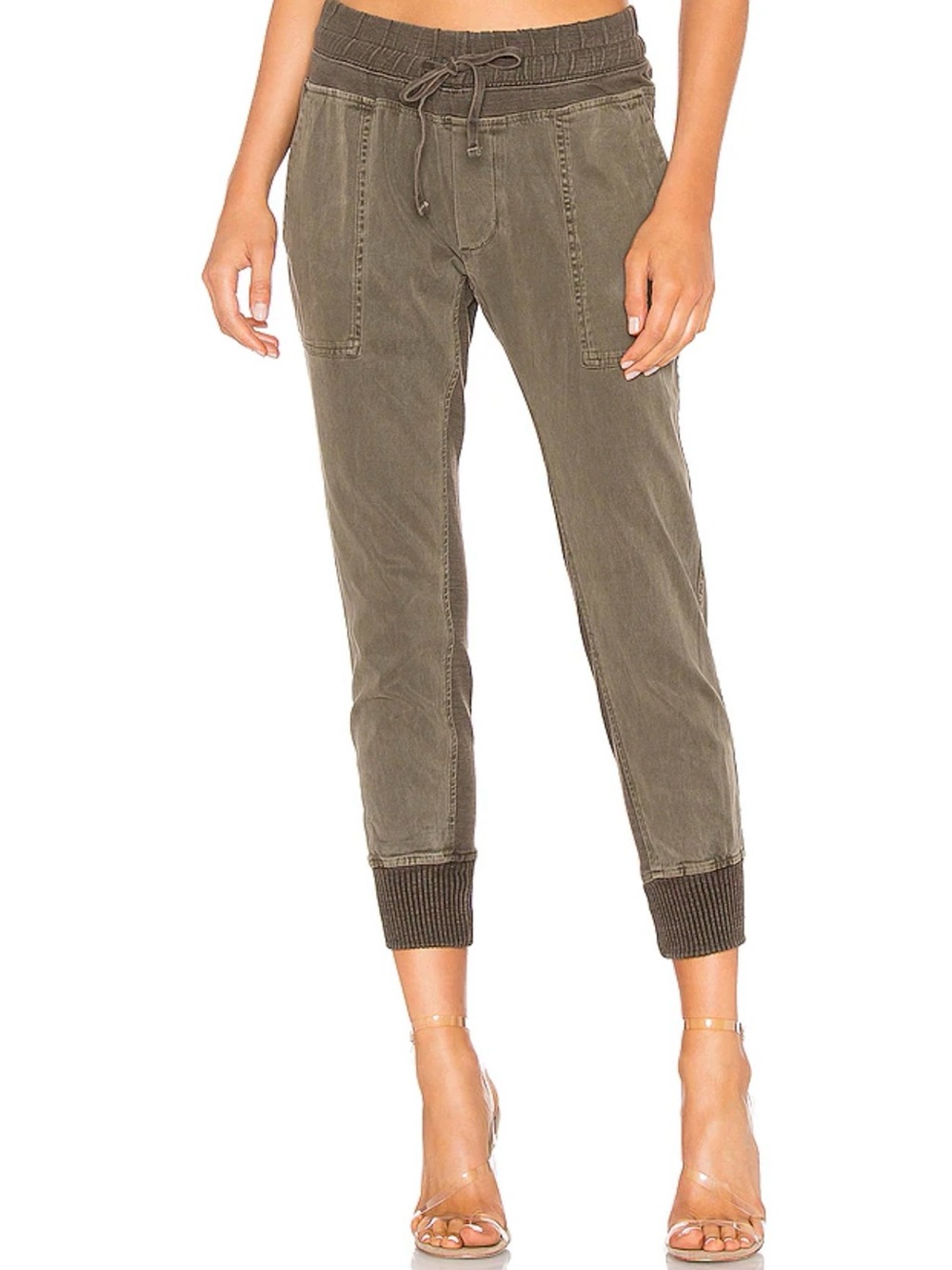 James Perse Contrast Drawstring Pants in Army Green Pigment